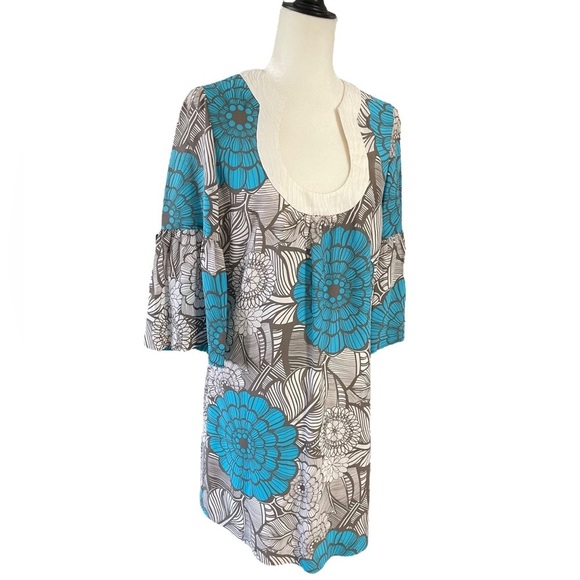 Trina Turk Bonita Women’s Floral Bell Sleeve Boho Mini Dress Size 4 100% Silk - Picture 1 of 12